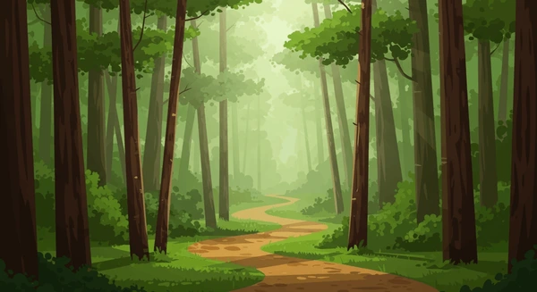 Abstract illustration representing a walking path through nature with flowing lines and shapes